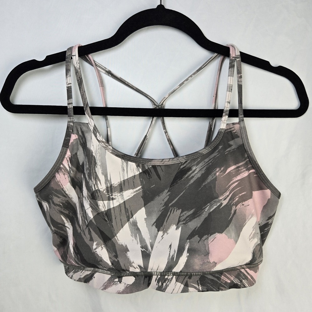 Gaiam Strappy Shine Sports Bra Large Hazel Abstract Dusty Olive Yoga Workout